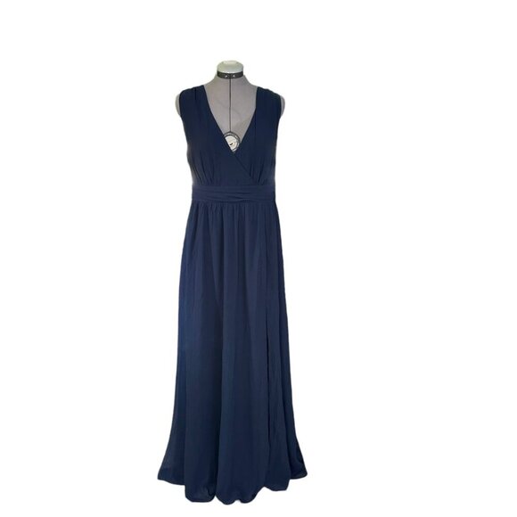 Lulus Thoughts of Hue Navy Blue Surplice Maxi Dress 1X Wedding Bridesmaid - Picture 2 of 6